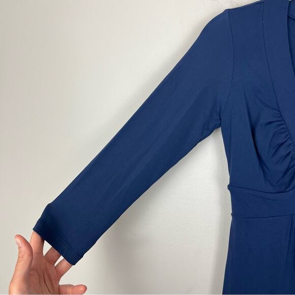 Susana Monaco Navy Fit & Flare Mini Dress XS Deep V Neck Sleeves Stretch Revolve - Picture 6 of 8